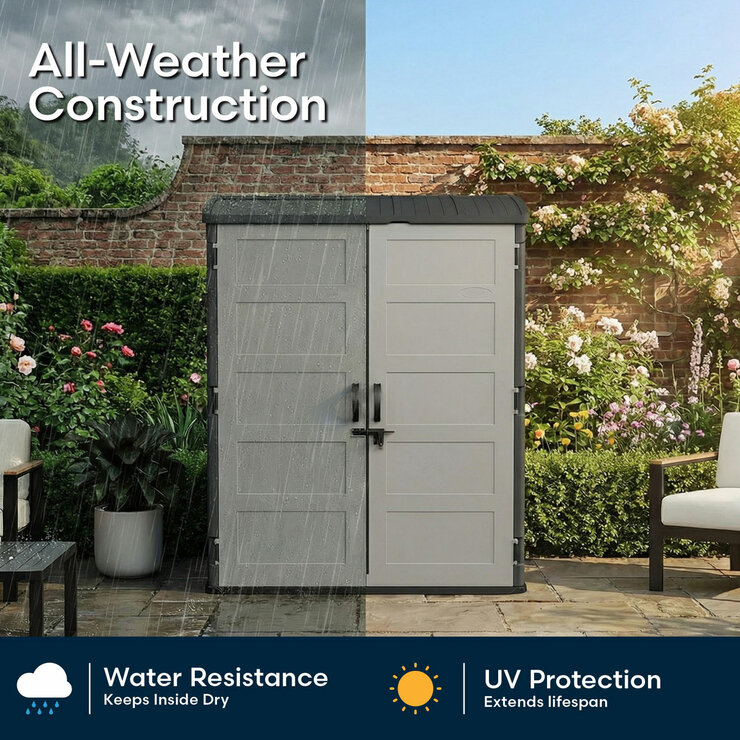 Suncast 5ft 8" x 3ft 6" (1.7 x 1.1m) 3,000 Litre Vertical Storage Shed with Shelves and Tool Hooks