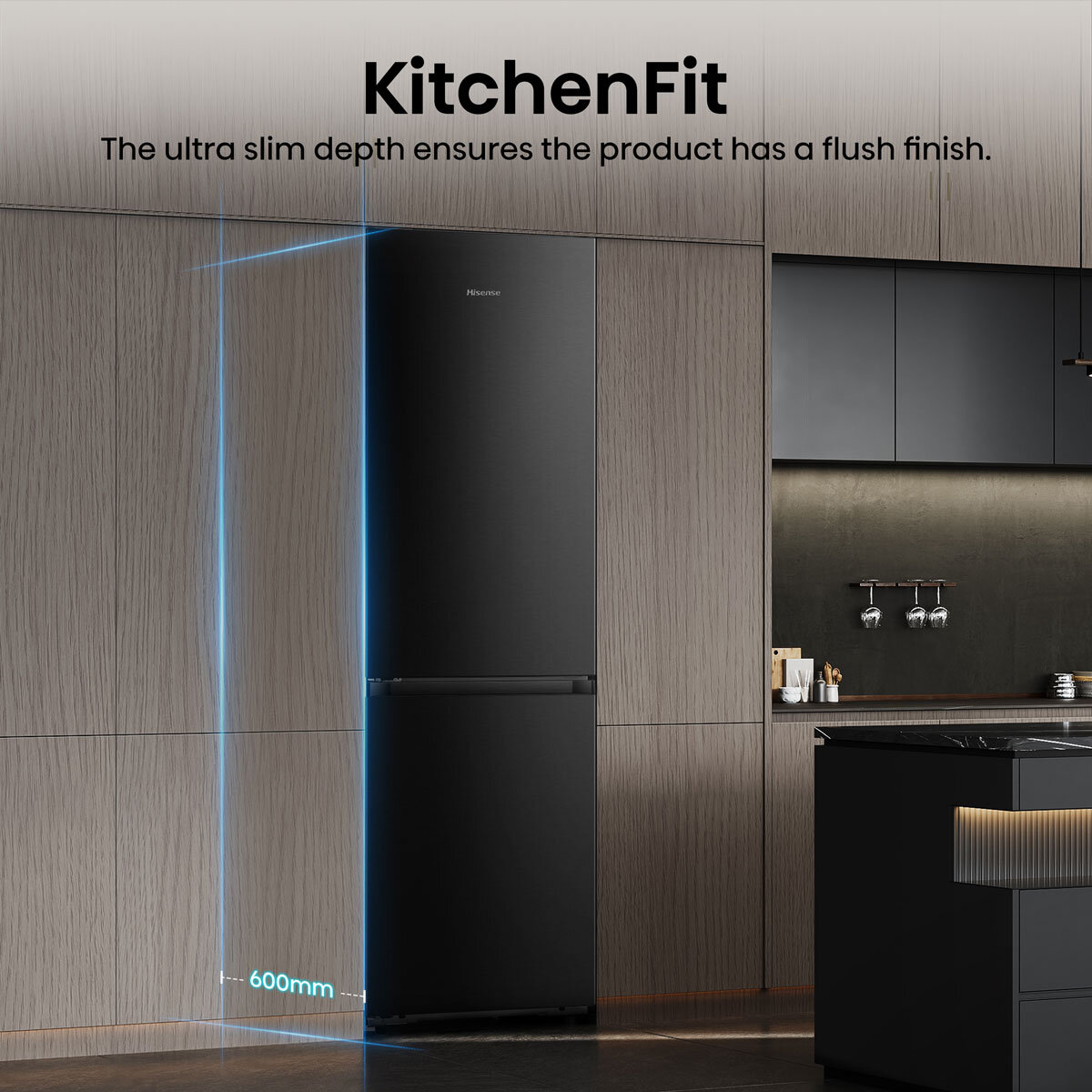 Hisense RB5K330GSFC KitchenFit Fridge Freezer, C Rated in Black Steel