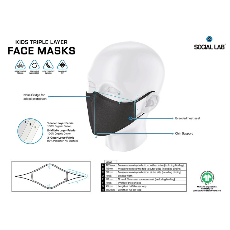 Social Lab Triple Layer Reusable Kid's Face Masks, 4 Pack Costco UK