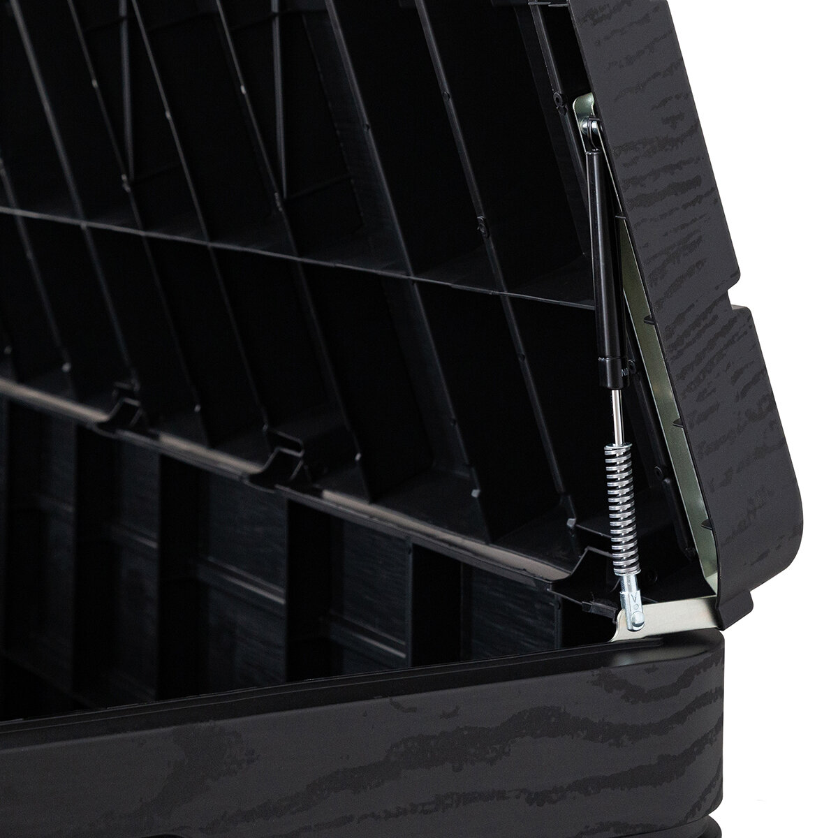 Piston assisted lid for easy opening