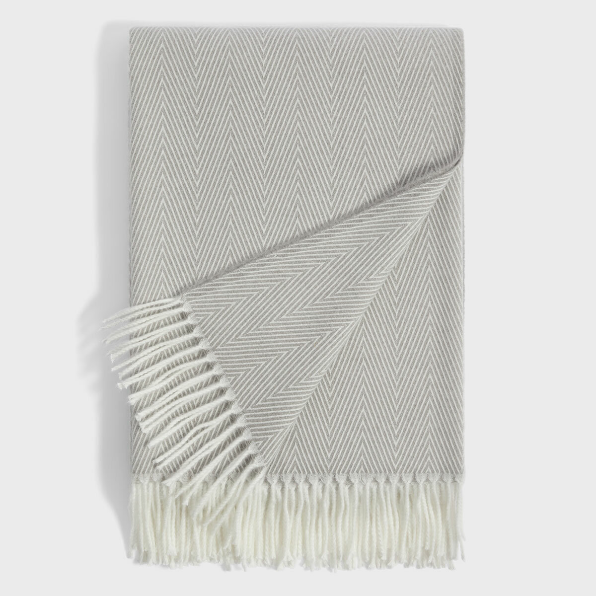 Osprey London Grey Herringbone Fringed Throw, 140 x 190 cm
