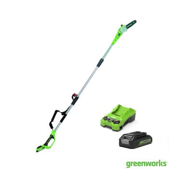 Greenworks 24V 20cm Cordless Pole Saw + 1 x 24V (2Ah) Battery and Charger Bundle Greenworks 24V 20cm Cordless Pole Saw + 1 x 24V (2Ah) Battery and Charger Bundle