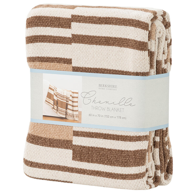 Berkshire Chenille Striped Throw in 3 Colours, 152 x 178 cm Berkshire Chenille Striped Throw in 3 Colours, 152 x 178 cm