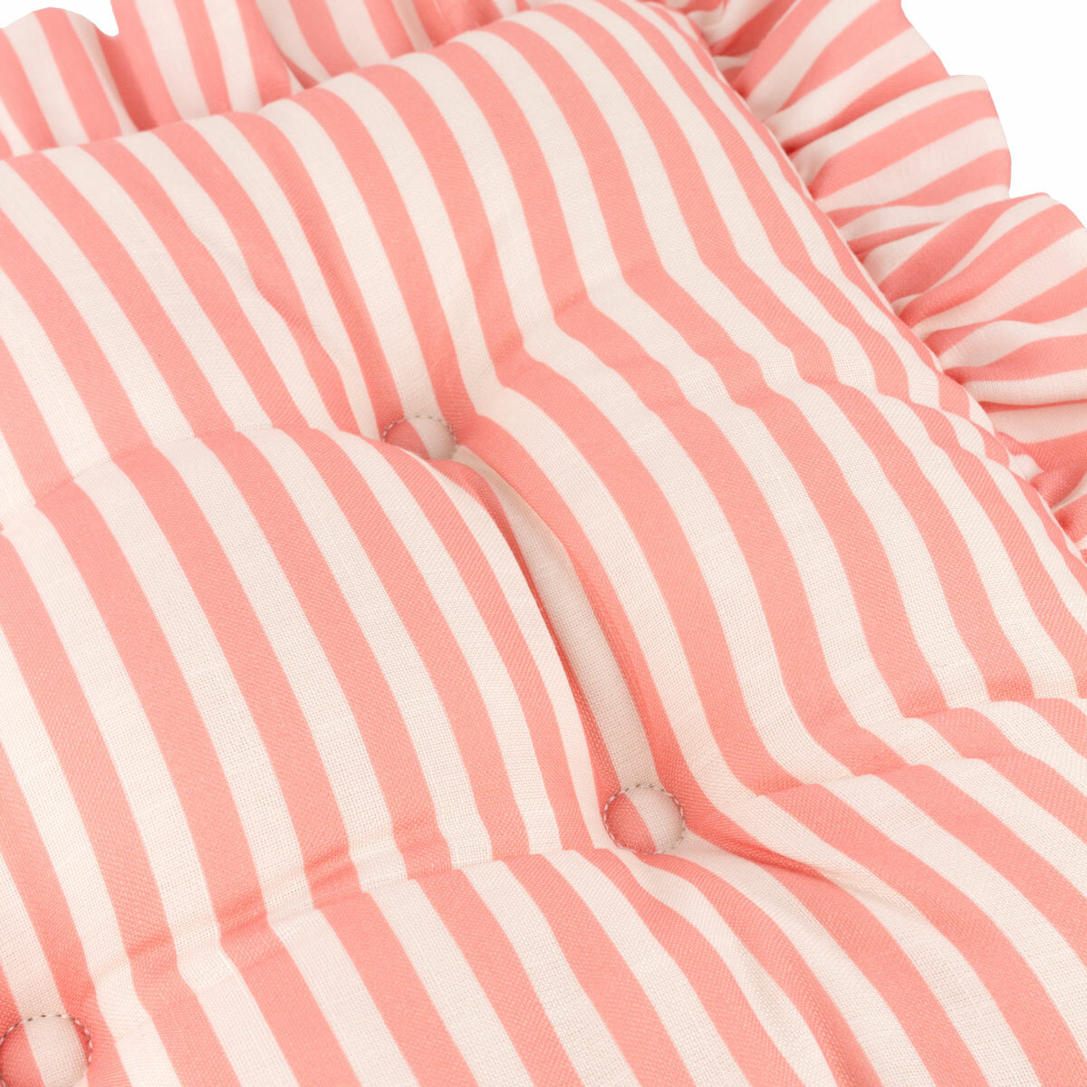 Wylder Millie Ruffle Pink Striped Indoor Outdoor Seat Pad 2 Pack, 40 x 40 cm