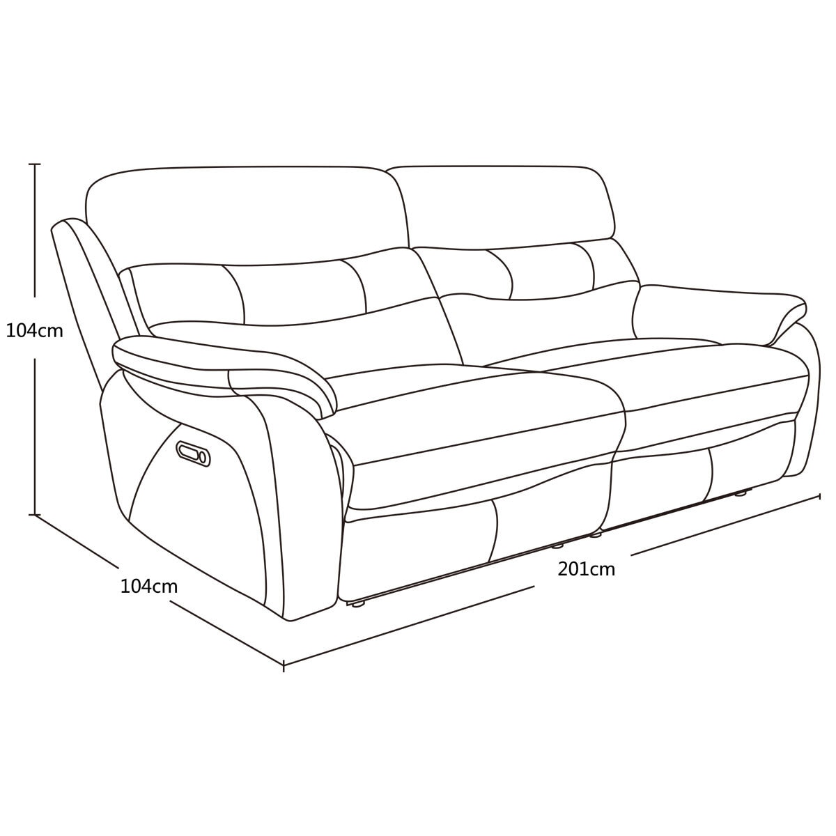 Fletcher Sofa Line Drawing with Dimensions