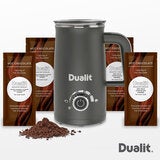 Image of milk frother and hot chocolate maker with hot chocolate packs Image of milk frother and hot chocolate maker with hot chocolate packs