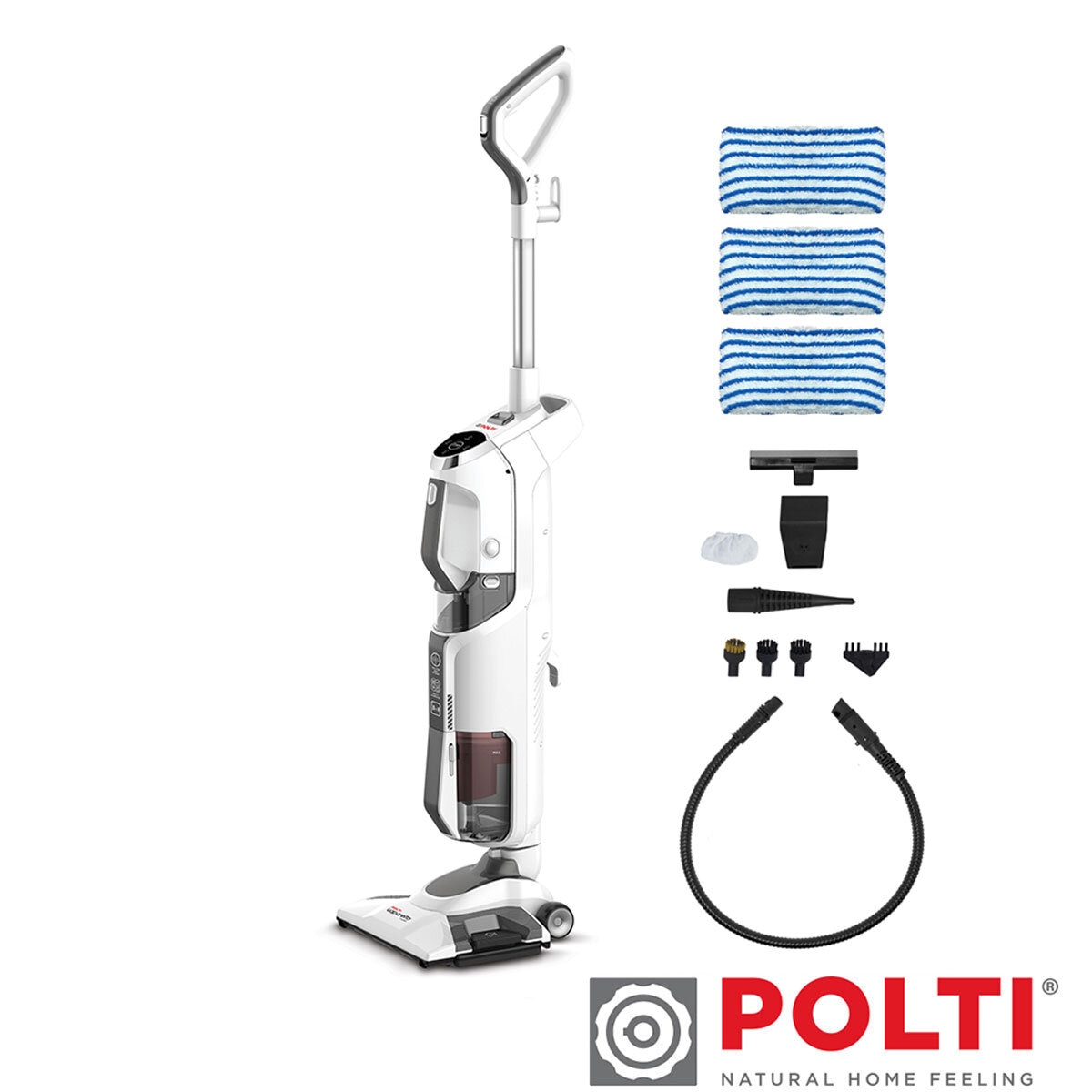45 degree angle of Polti Vaporetta 3 with accessories