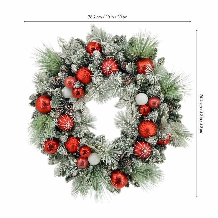 30 Inch Pre-Lit Flocked Christmas Wreath 30 Inch Pre-Lit Flocked Christmas Wreath