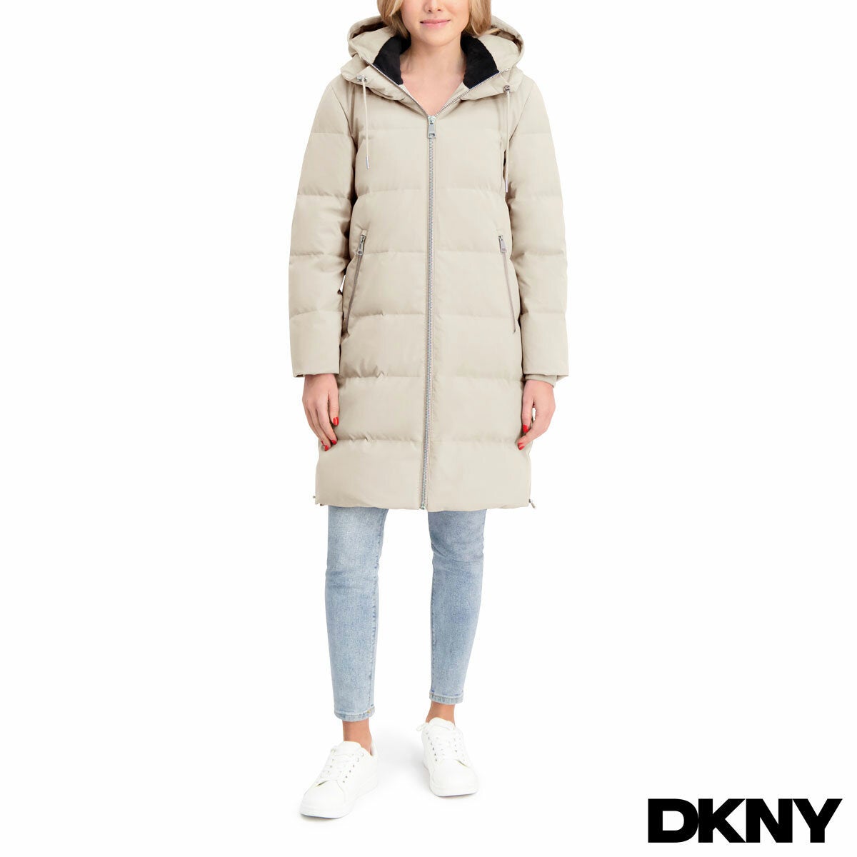 DKNY Women's Long Down Coat with Hood