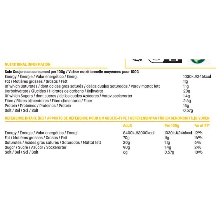 Lakeland Premium Yellowfin Sole Goujons, 1.07kg