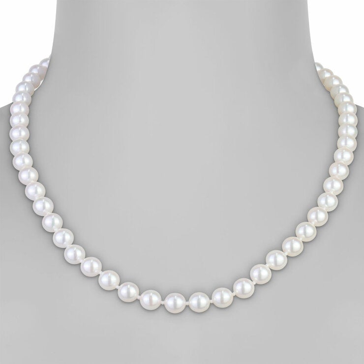 7-7.5mm Akoya White Necklace, 14ct Yellow Gold