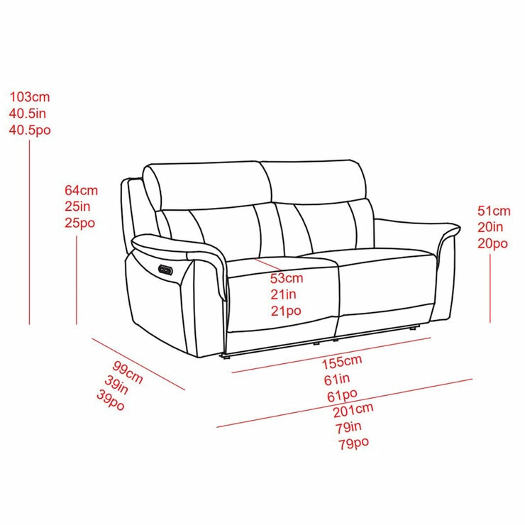 Oscar Grey Leather Power Reclining Large 2 Seater Sofa with Power Headrest