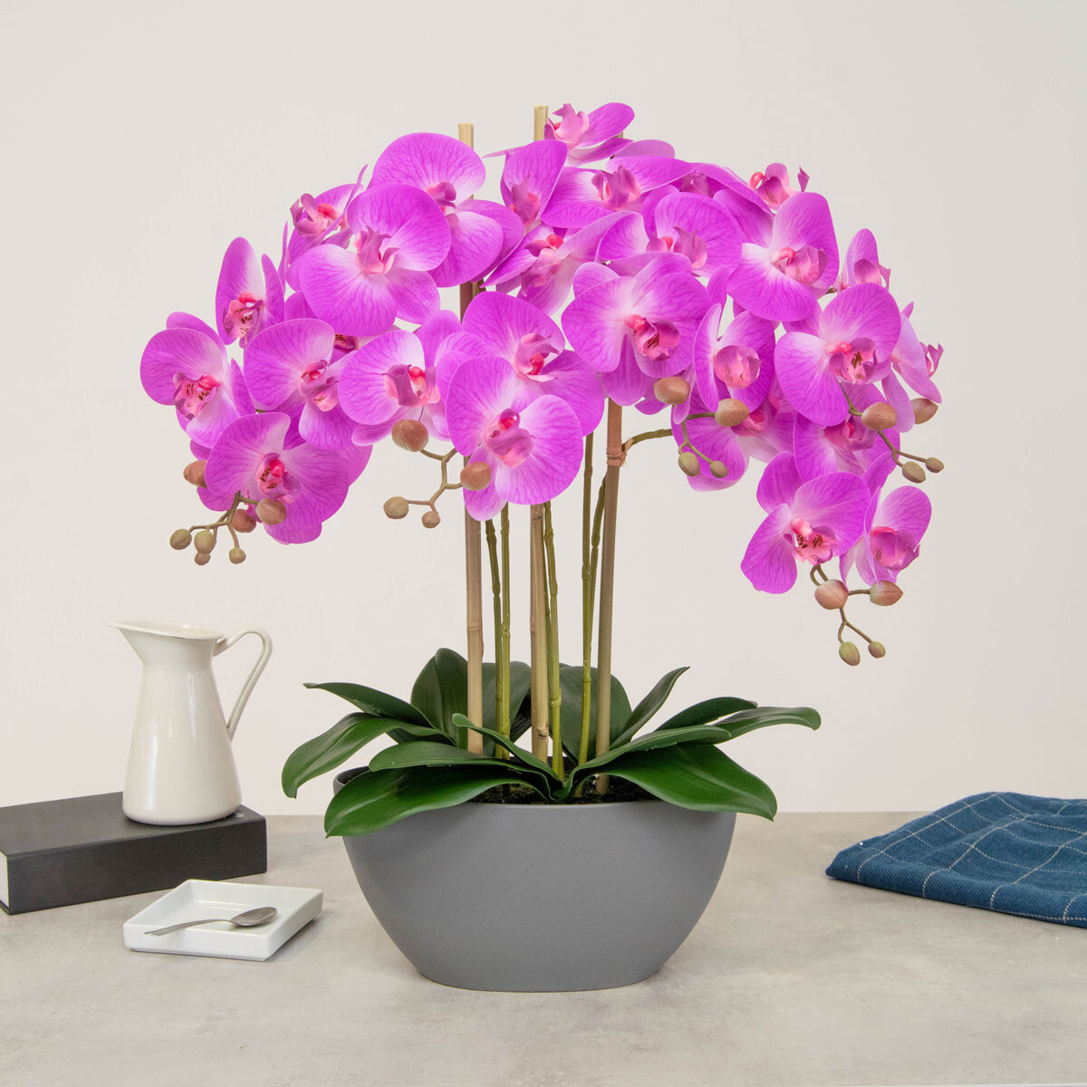 Glass Vase LED String Light Artificial Pink Orchid Flowers Home Decor And Gift 