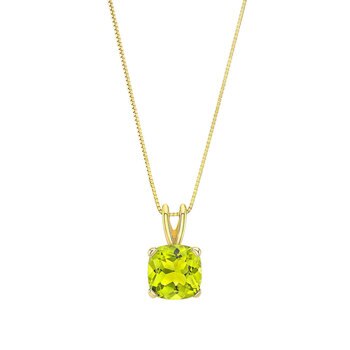 Cushion Cut Peridot Pendant, 14ct Yellow Gold