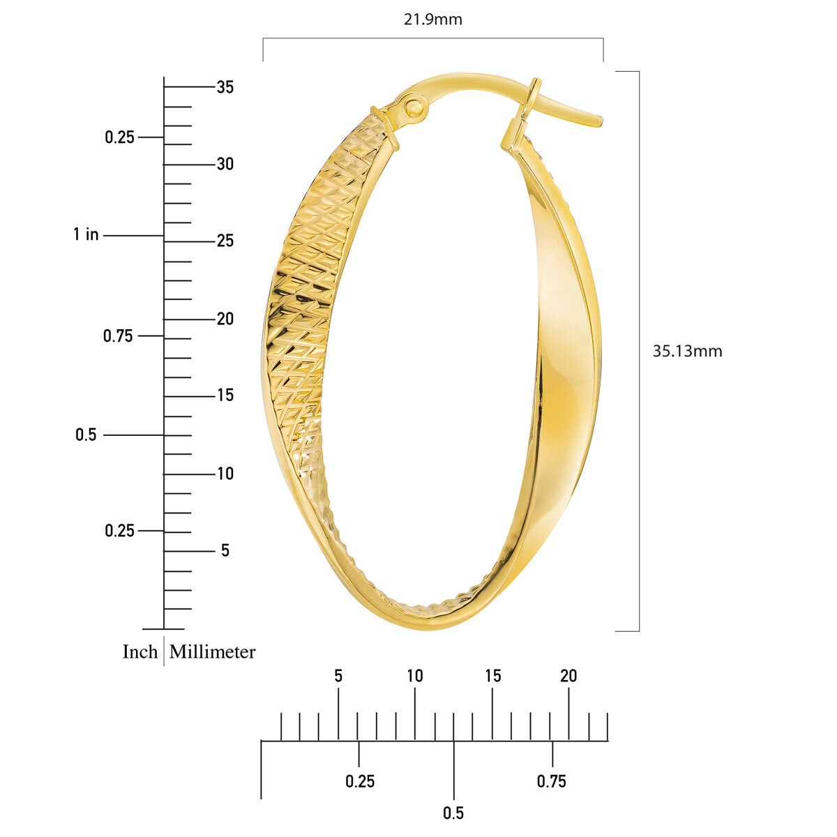 14ct Yellow Gold Twisted Oval Hoop Earrings