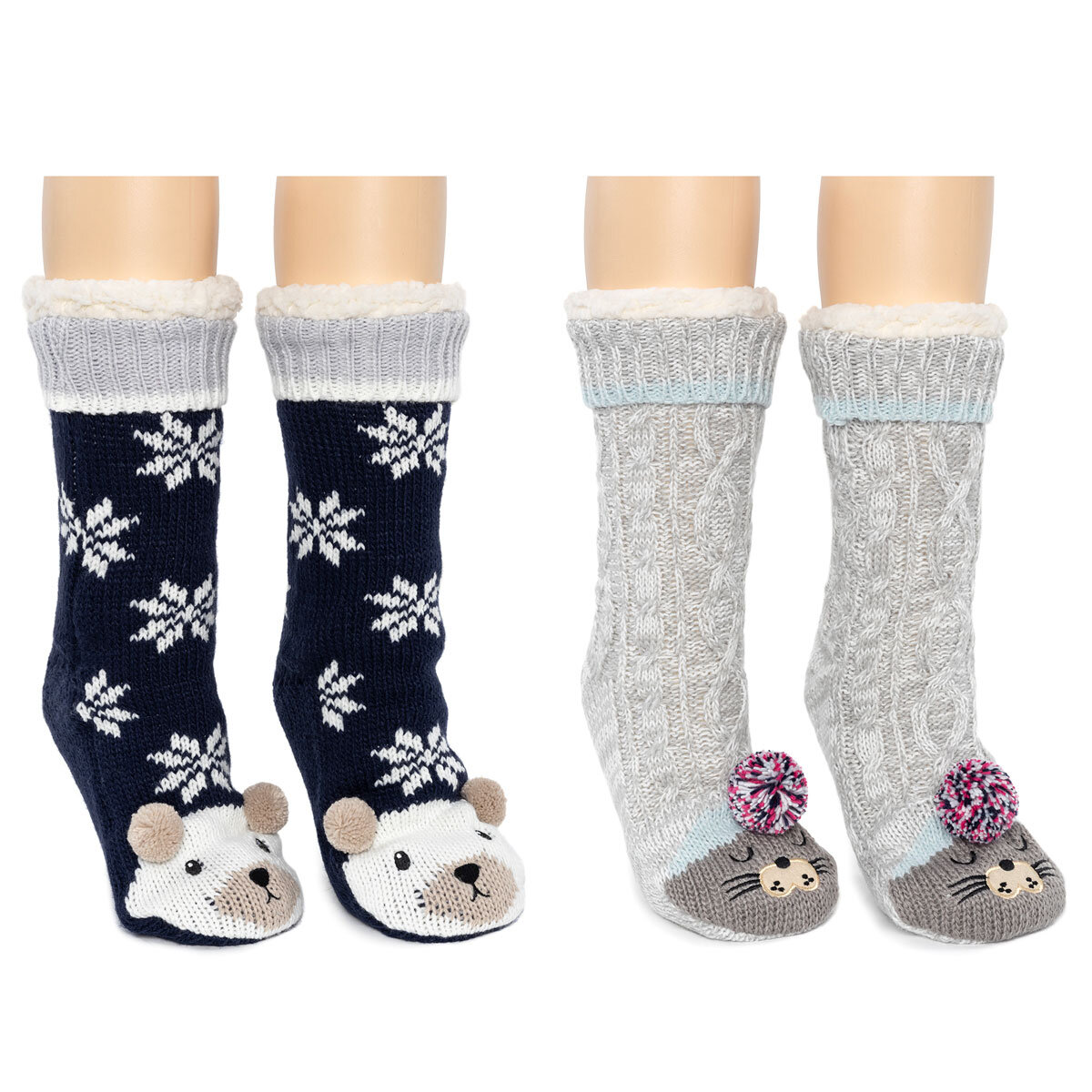 Jane & Bleecker Ladie's Critter Sock 2 Pack in Polar Bear and Seal