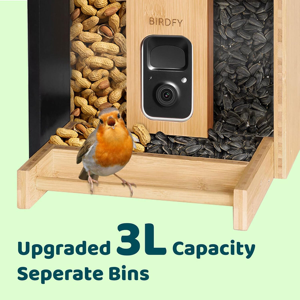 Birdfy Bamboo Bird Feeder with Solar Panel, HD Camera & Lifetime AI Feature Access