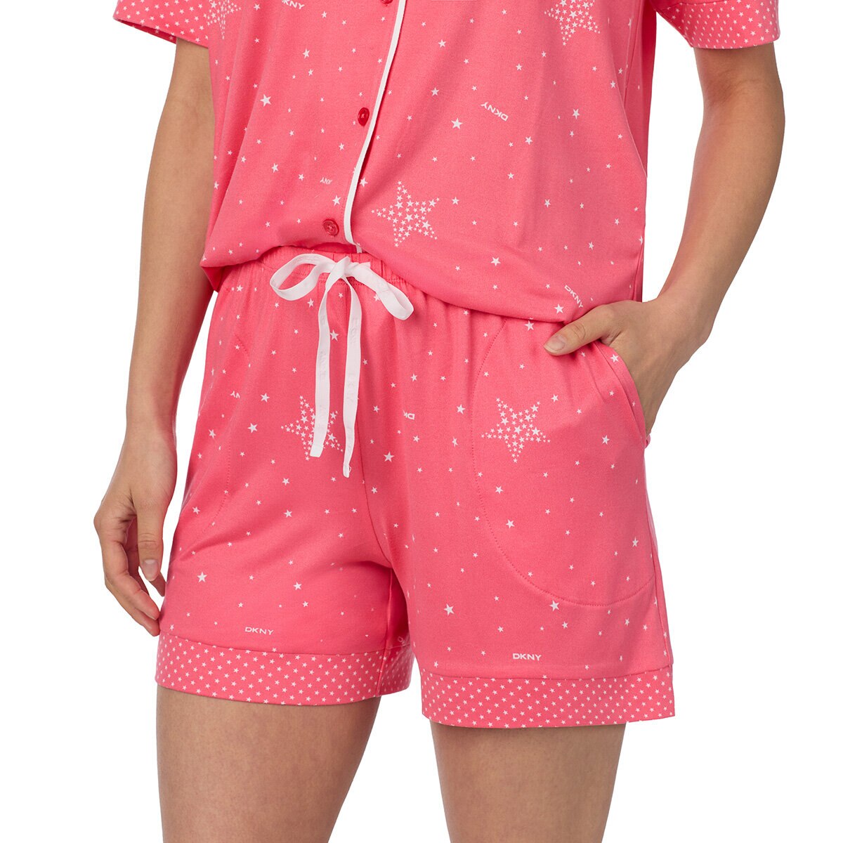 DKNY Ladies Notch Collar 3 Piece PJ Set in Coral