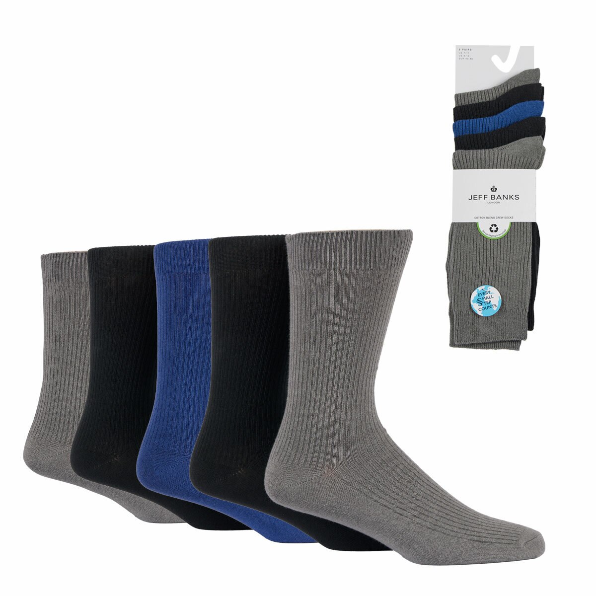 Jeff Banks Men's Ribbed Sock, 10 Pack