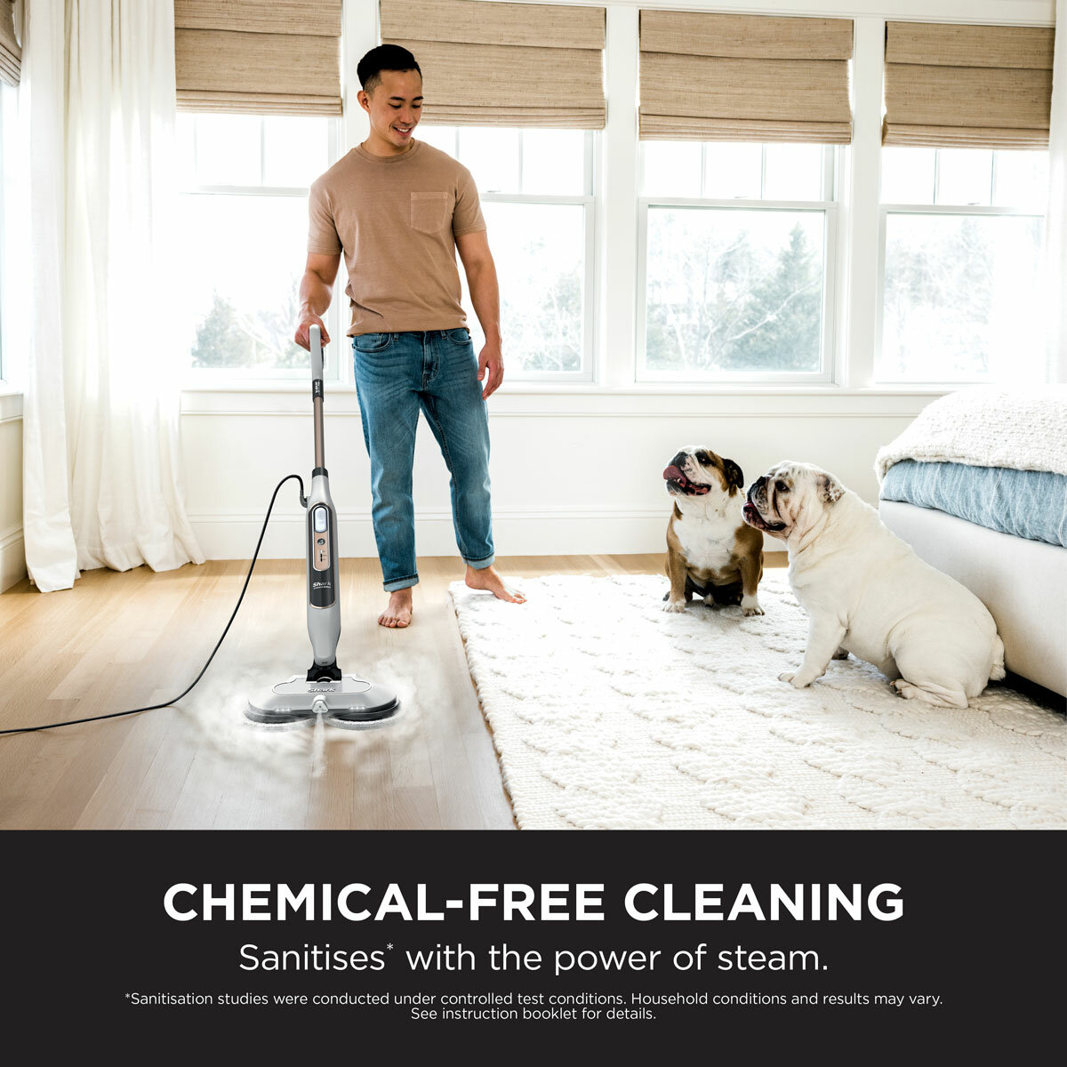 Lifestyle image of Shark Steam & Scrub Automatic Steam Mop with Steam Blaster showing chemical free cleaning