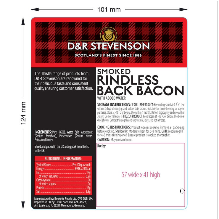 D&R Stevenson Smoked Catering Bacon, 2.27kg D&R Stevenson Smoked Catering Bacon, 2.27kg