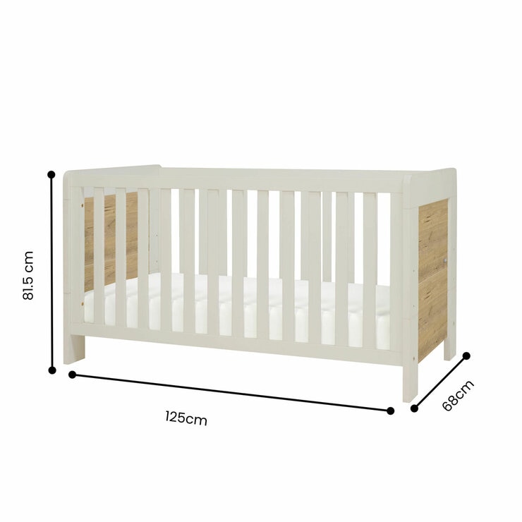Tutti Bambini Alba Mini Cot Bed with Sprung Mattress, White Sand & Distressed Oak