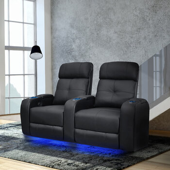 Valencia Verona Row of 2 Black Leather Power Reclining Home Theatre Seating