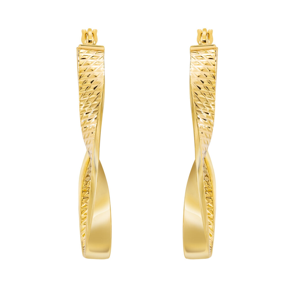14ct Yellow Gold Twisted Oval Hoop Earrings