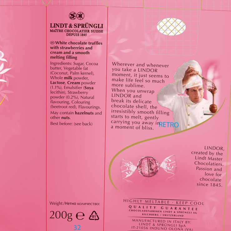 Lindt Lindor Milk Chocolate and Strawberries & Cream Chocolate Truffles, 4 x 200g