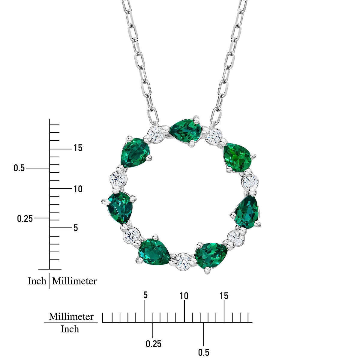 Pear Cut Lab Emerald & 0.13ctw Diamond Pendant, 14ct White Gold