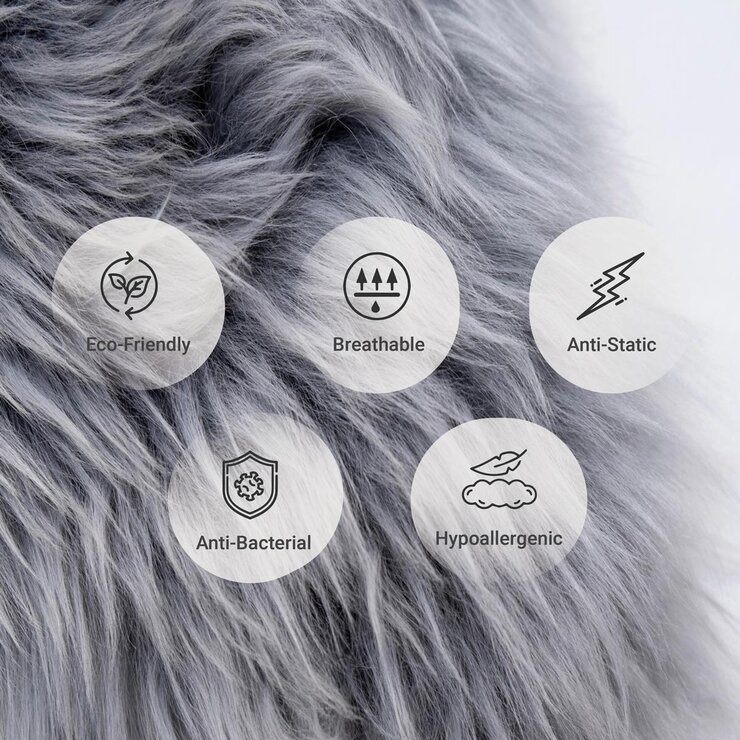 Naturally Sheepskins Long Wool Quad Rug, 180 x 110 cm in Silver Grey