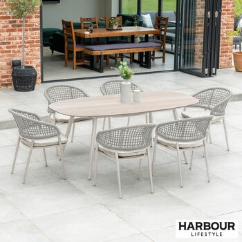 Harbour Lifestyle 7 Piece Oval Ceramic Dining Set in Oatmeal