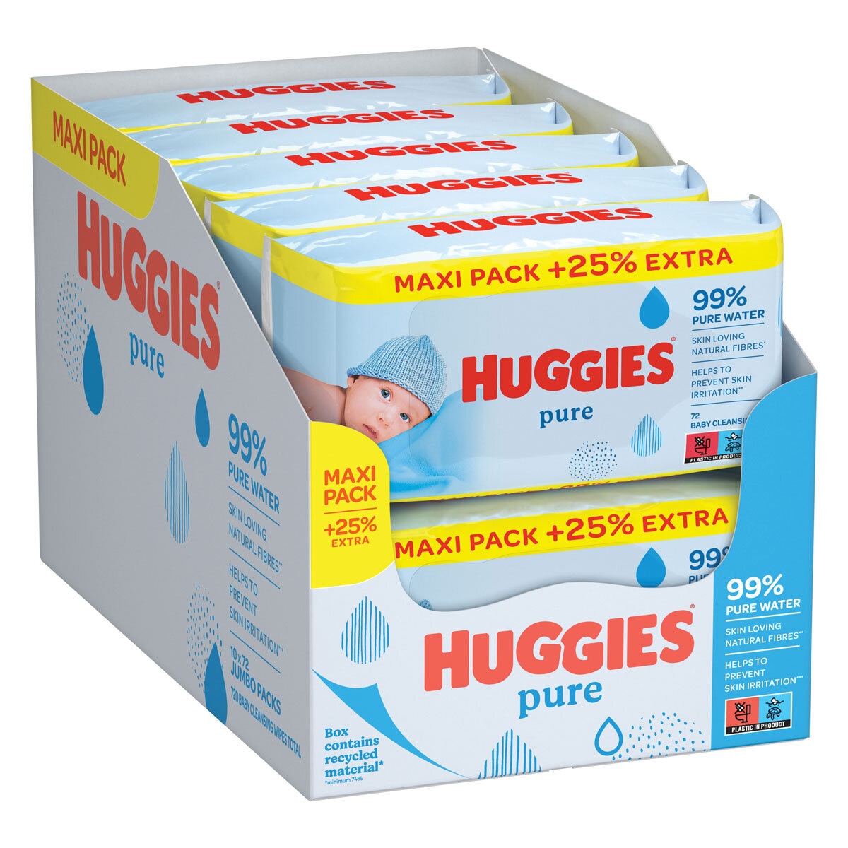 Huggies Pure Baby Wipes, 10 x 72 Wipes