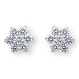 1.00ctw Round Brilliant Cut Diamond Daisy Earrings, 18ct White Gold