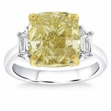 7.61ctw Cushion Cut Fancy Intense Yellow Diamond Three Stone Ring, Platinum 7.61ctw Cushion Cut Fancy Intense Yellow Diamond Three Stone Ring, Platinum