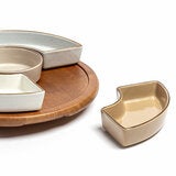 Over & Back Acacia Lazy Susan, with 5 Stoneware Dishes Over & Back Acacia Lazy Susan, with 5 Stoneware Dishes