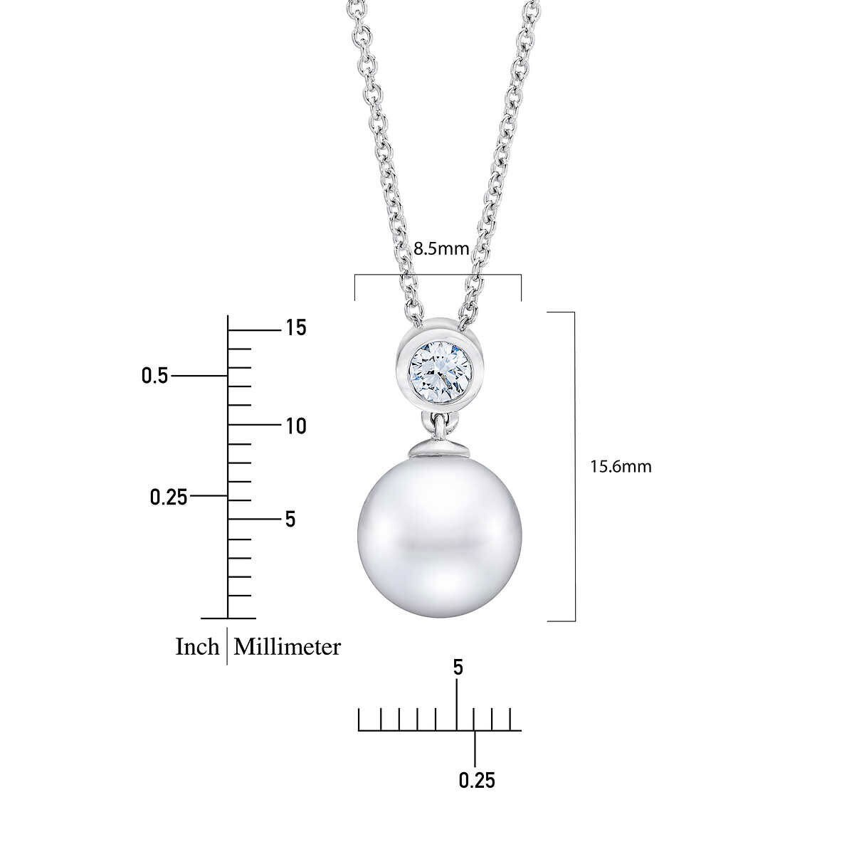 8-9mm Cultured Freshwater White Pearl & 0.14ctw Diamond Necklace, 14ct White Gold