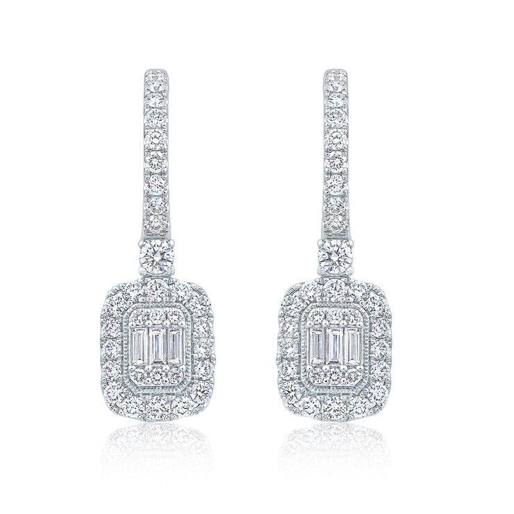 1.50ctw Round Brilliant & Baguette Cut Diamond Earrings, 14ct White Gold 1.50ctw Round Brilliant & Baguette Cut Diamond Earrings, 14ct White Gold