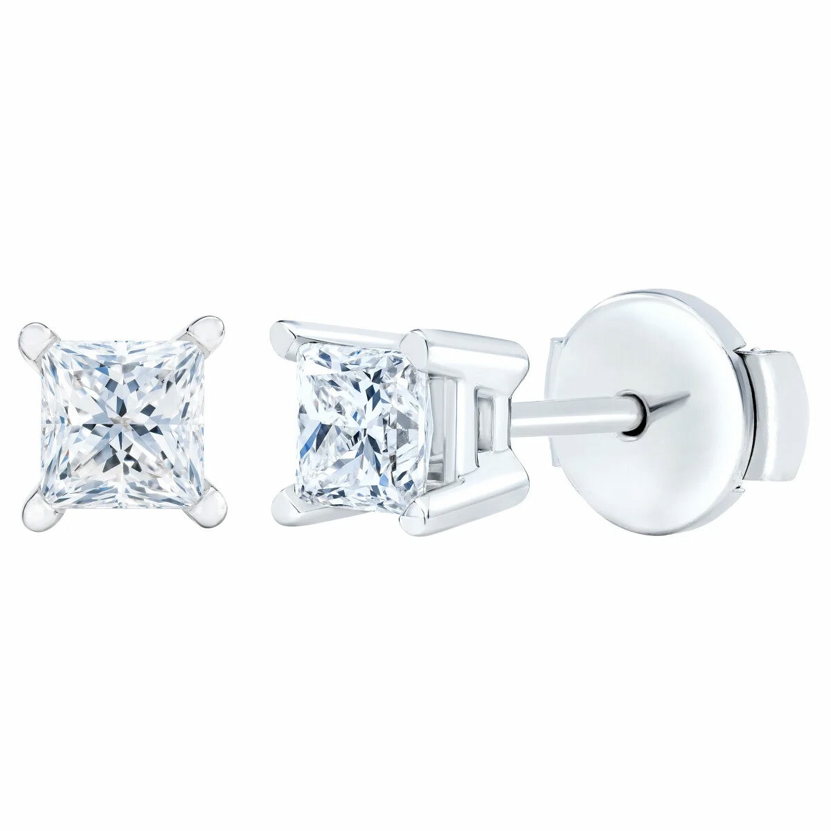0.73ctw Princess Cut Diamond Stud Earrings, 14ct White Gold
