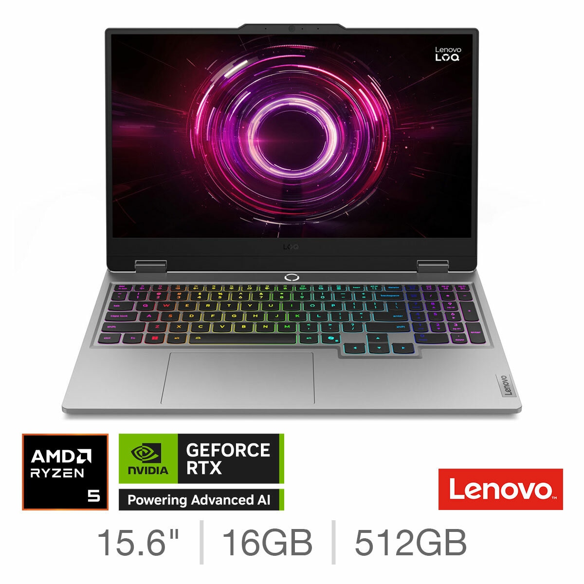 Lenovo LOQ, AMD Ryzen 5, 16GB RAM, 512GB SSD, NVIDIA GEFORCE RTX 5050, 15.6 Inch Gaming Laptop, 83JG0008UK