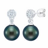 8-9mm Tahitian Pearl & 0.45ctw Diamond Earrings, 14ct White Gold 8-9mm Tahitian Pearl & 0.45ctw Diamond Earrings, 14ct White Gold