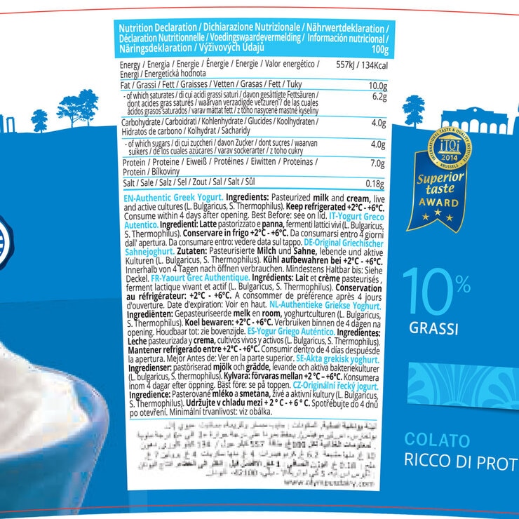 Label for Pot of Olympus Authentic Greek Yogurt 10% Fat