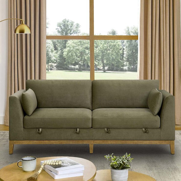 Thomasville Mokena Green Fabric 2 Seater Sofa with Storage Seats Thomasville Mokena Green Fabric 2 Seater Sofa with Storage Seats