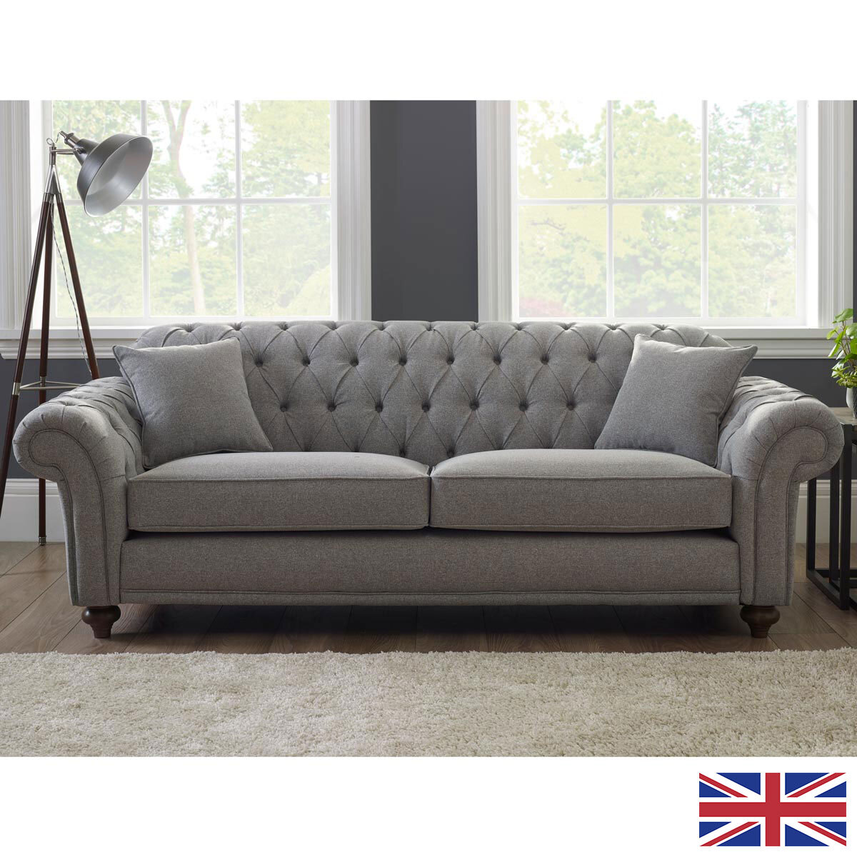 Bordeaux Button Back Grey Fabric 3 Seater Sofa