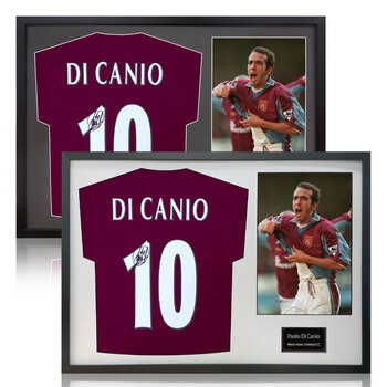 Paolo Di Canio Signed Framed WHU Football Shirt including 1 Photo in 2 Options: White or Black Mount