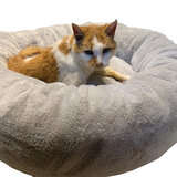 Cat Sitting on Mighty Paws Oval Faux Fur Pet Bed, 75cm x 24cm, in Grey