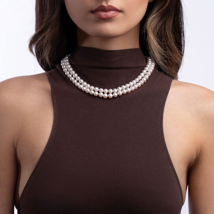 7-7.5mm Cultured Freshwater White Pearl Necklace, 18ct Yellow Gold 7-7.5mm Cultured Freshwater White Pearl Necklace, 18ct Yellow Gold