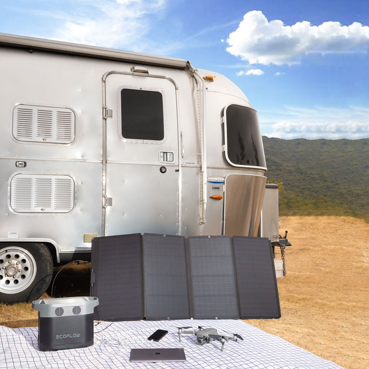 Lifestyle image of solar panel with delta infront of windstream