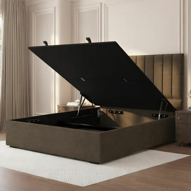 Highgrove Swift Brown Fabric Full Ottoman Bed Frame in 3 Sizes