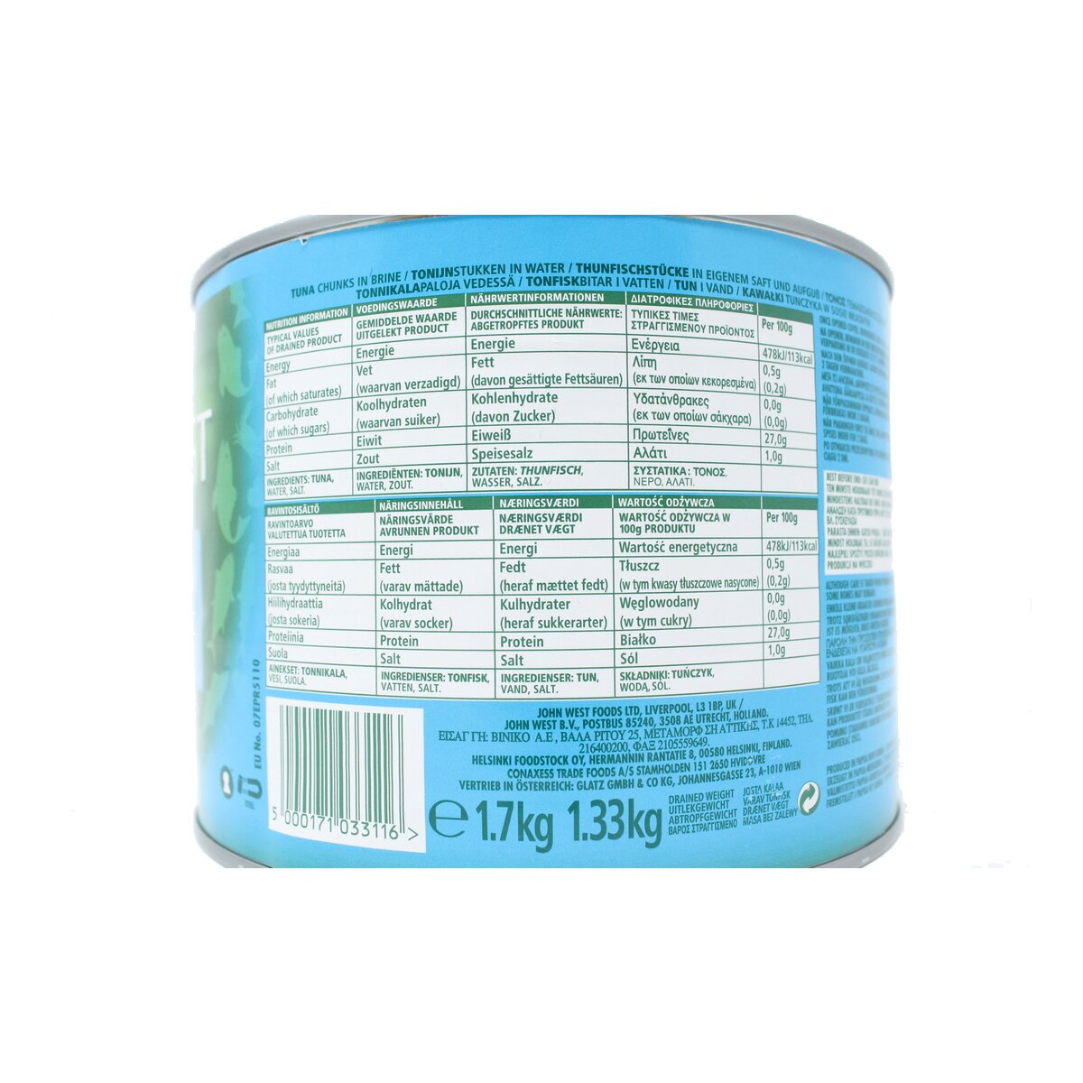 John West Tuna Chunk Brine Nutritional Information